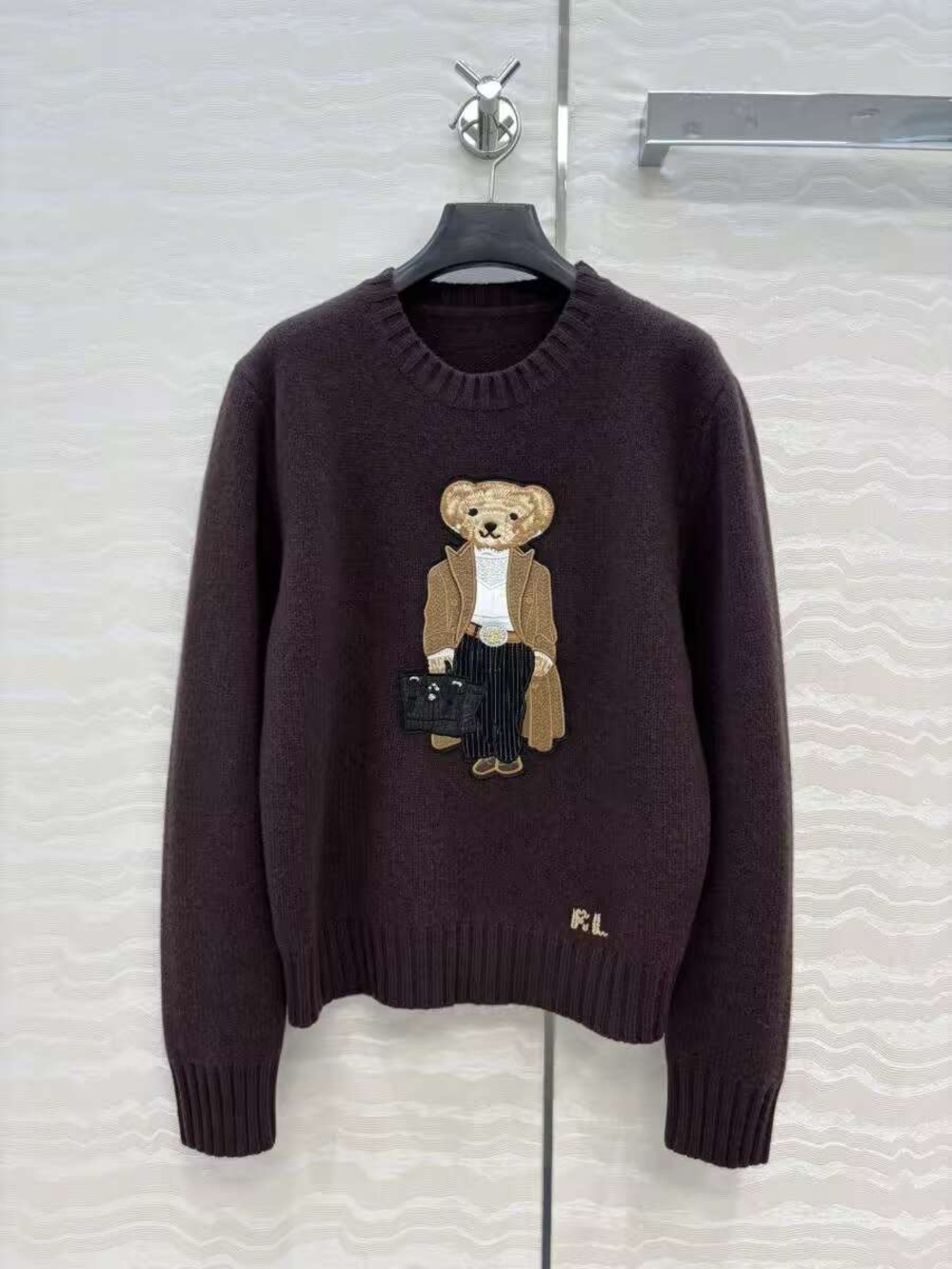 Polo by Ralph Lauren Brown Crewneck Sweater with Bear Motif